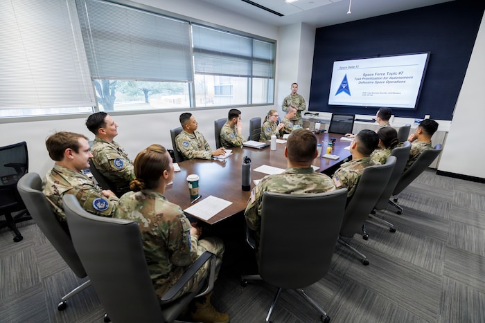Students in class wearing Space Force uniforms