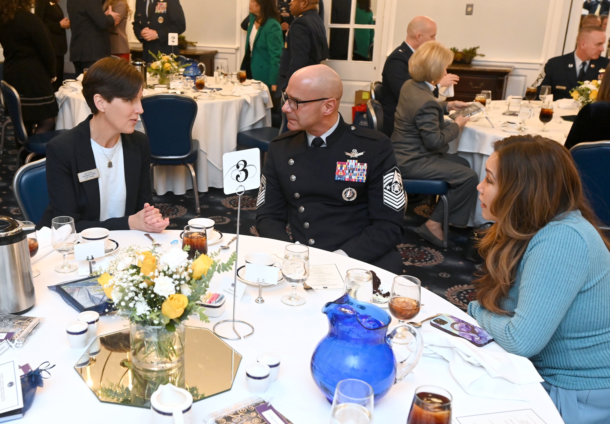 Chief Master Sgt. of the Space Force John Bentivegna speaks with members of the Arlington Committee at an appreciation luncheon at Joint Base Anacostia-Bolling, Washington, D.C., Feb. 10, 2026.