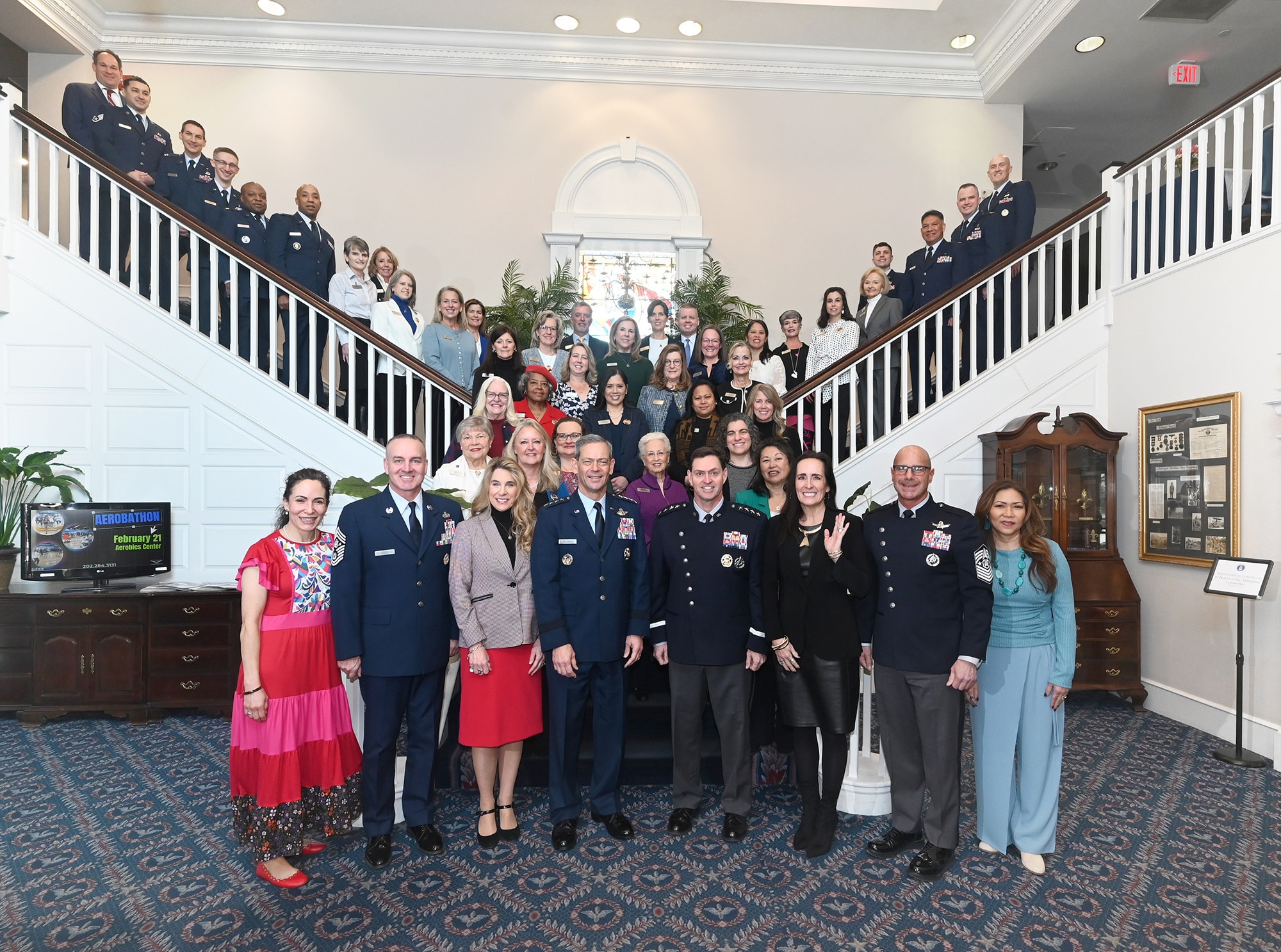 Air and Space Force senior leaders pose for a photo with members of the Arlington Committee during an appreciation luncheon, at Joint Base Anacostia-Bolling, Washington, D.C., Feb. 10, 2026.