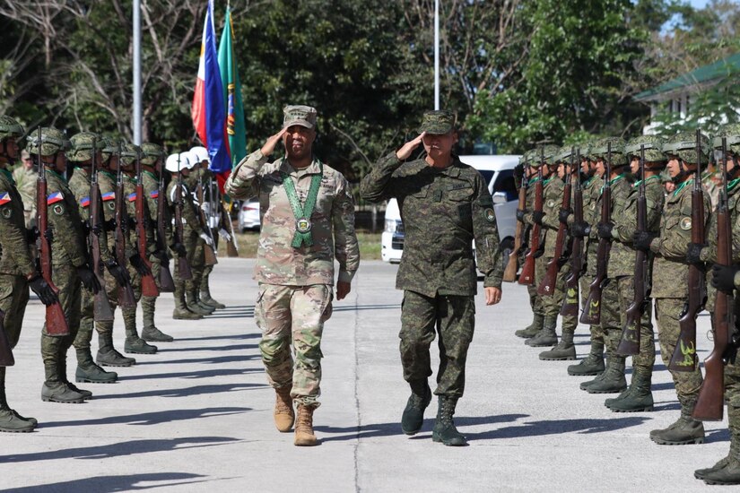 Gen. Ronald P. Clark, the commanding general of U.S. Army Pacific, was welcomed by Brig. Gen. Eddie M. Pilapil, the deputy commander of the Installation Management Command, Philippine Army (IMCOM PA), and Brig. Gen. Mario D. Jacinto, the assistant division commander of the 7th Infantry Division, during an honors ceremony on February 13, 2026.