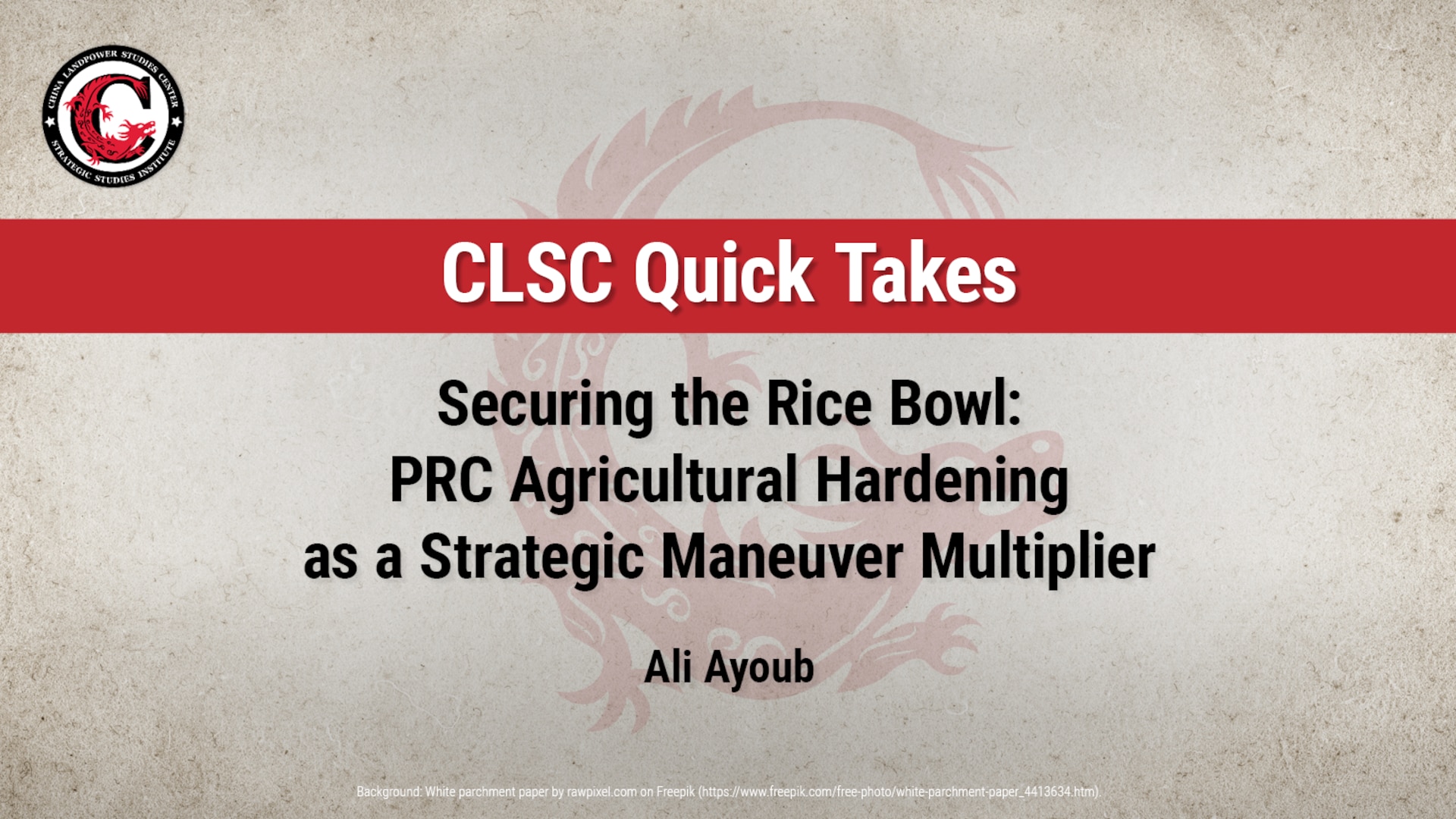 Slide for Securing the Rice Bowl: PRC Agricultural Hardening as a Strategic Maneuver Multiplier