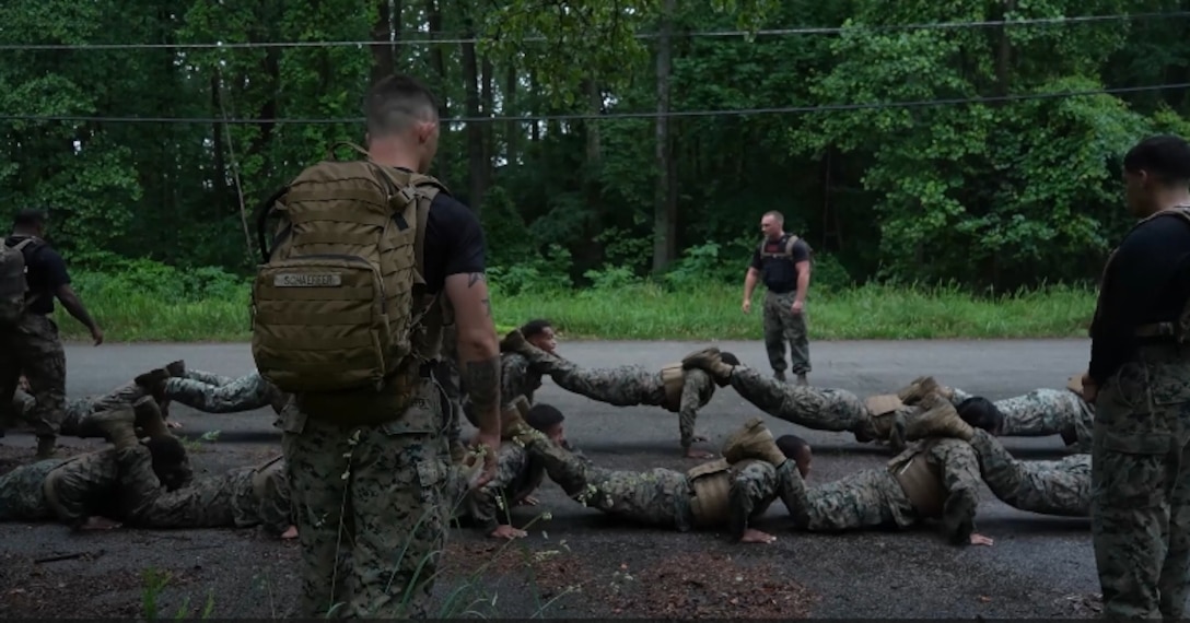Marines participate in fitness and martial arts training in support of overall force readiness at Marine Corps base Quantico, Virginia