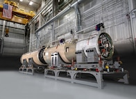 An undated photo of an LGM-35A Sentinel test booster, including stages-one, -two and -three solid rocket motors and both interstage mechanisms, is assembled. The booster will be integrated with the missile’s forward section to create the first fully assembled ground Sentinel test missile. This pathfinder test missile is essential for verifying the weapon system's design and preparing for the first Sentinel flight test, ensuring the future of our nation's strategic deterrence. (U.S. Air Force courtesy photo)