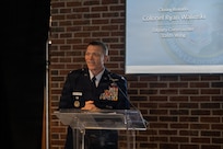 U.S. Air Force Col. Ryan Walinski, 316th Wing Deputy commander, delivers closing remarks to the graduates of the CMSAF Donald L. Harlow Airman Leadership School class 26 Bravo during a graduation ceremony at Nationals Park, Washington, D.C., Feb. 12, 2026. The ceremony marked the first Airman Leadership School graduation held at the Washington Nationals Park (U.S. Air Force photo by Airman 1st Class Mauricio Hidalgo)