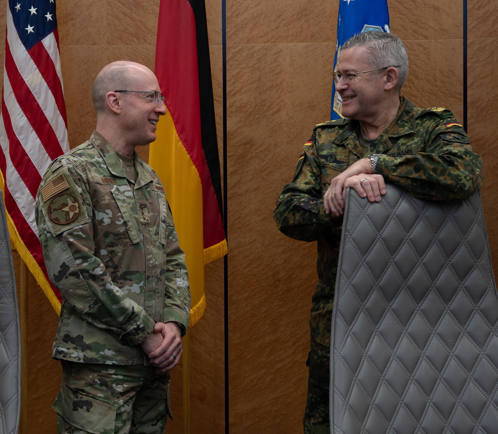 U.S. Air Force Lt. Gen. Jason T. Hinds, U.S. Air Forces in Europe – Air Forces Africa commander, and German Lt. Gen. André Bodemann, Bundeswehr Joint Forces Command deputy commander