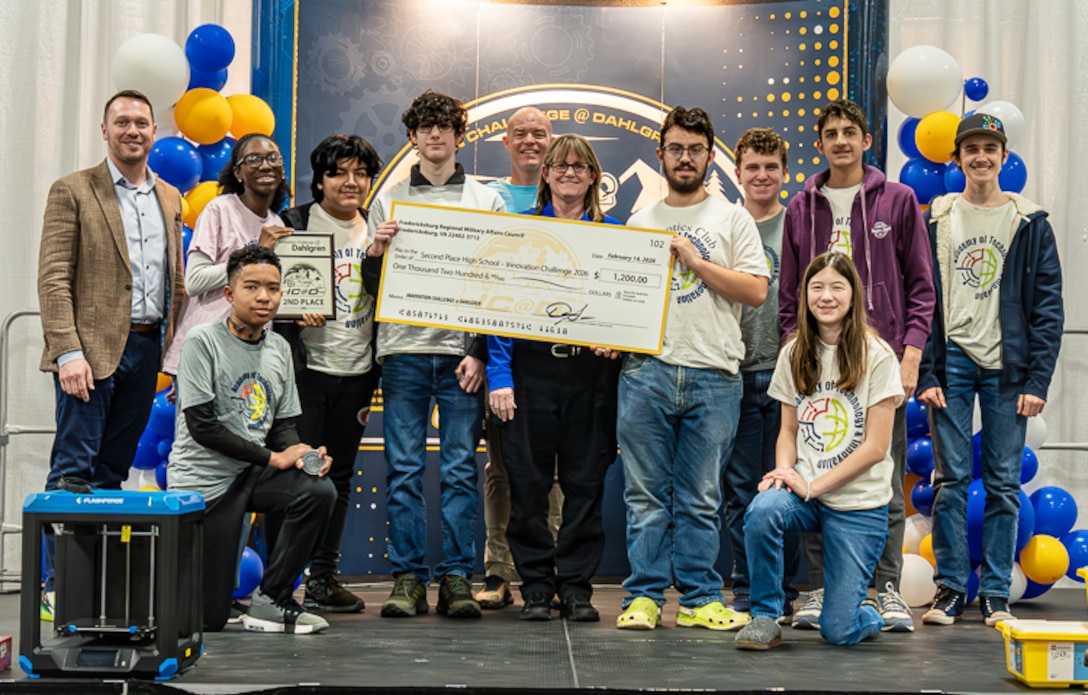 FREDERICKSBURG, Va. – The Academy of Technology and Innovation at UMW took second place in the high school category of the 2026 Innovation Challenge @ Dahlgren. The two-day event held at the Fredericksburg Convention Center featured 30 teams from middle and high schools from across the Fredericksburg region. (Dave Ellis/NSWCDD Photo)
