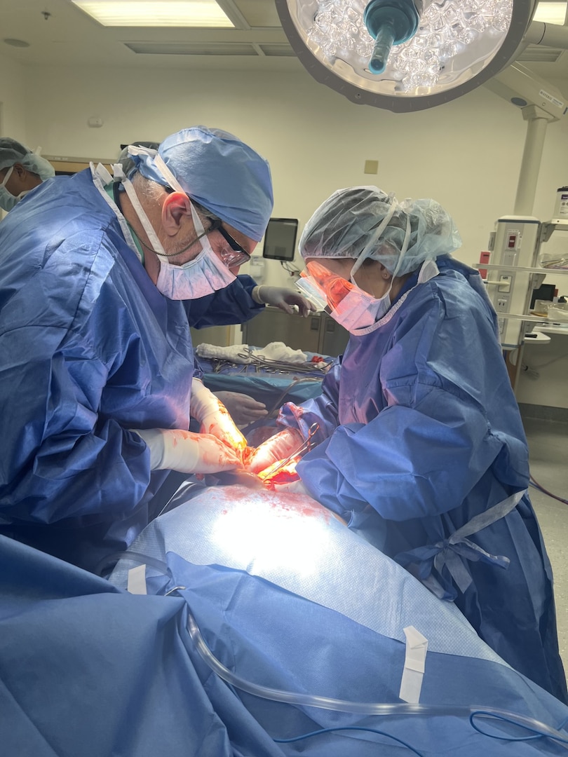 Emergency Room and Operating Room staff at Weed Army Community Hospital participate in realistic surgical simulation training using high-fidelity "Cut Suit".