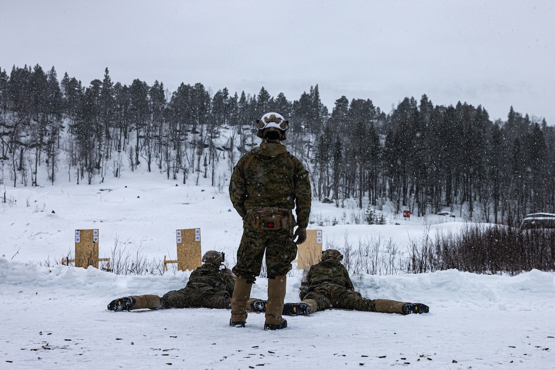 U.S. Marines with 2nd Battalion, 6th Marine Regiment, 2nd Marine Division, zero their weapons during exercise Cold Response 26 in Setermoen, Norway, Feb. 5, 2026. Exercise Cold Response 26 is a Norwegian-led winter military exercise designed to enhance collective defense capabilities and ensure U.S. readiness to rapidly deploy and seamlessly operate alongside NATO Allies in challenging arctic conditions. (U.S. Marine Corps photo by Cpl. Judith Ann Lazaro)