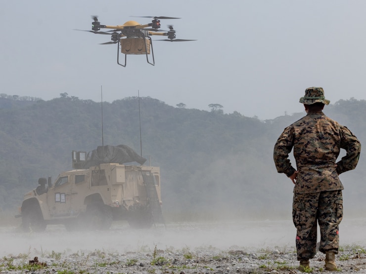 U.S. Marine Corps Cpl. Mark Bernal, a landing support specialist with 3d Littoral Logistics Battalion, 3d Marine Littoral Regiment, 3d Marine Division, prepares a TRV-50 Tactical Resupply Unmanned Aircraft System to resupply U.S. Marines in the field during Balikatan 23 in Cerab, Philippines, April 21, 2023. Balikatan is an annual exercise between the Armed Forces of the Philippines and U.S. military designed to strengthen bilateral interoperability, capabilities, trust, and cooperation built over decades of shared experiences. Bernal is a native of San Antonio, Texas. (U.S. Marine Corps photo by Cpl. Tyler Andrews)
