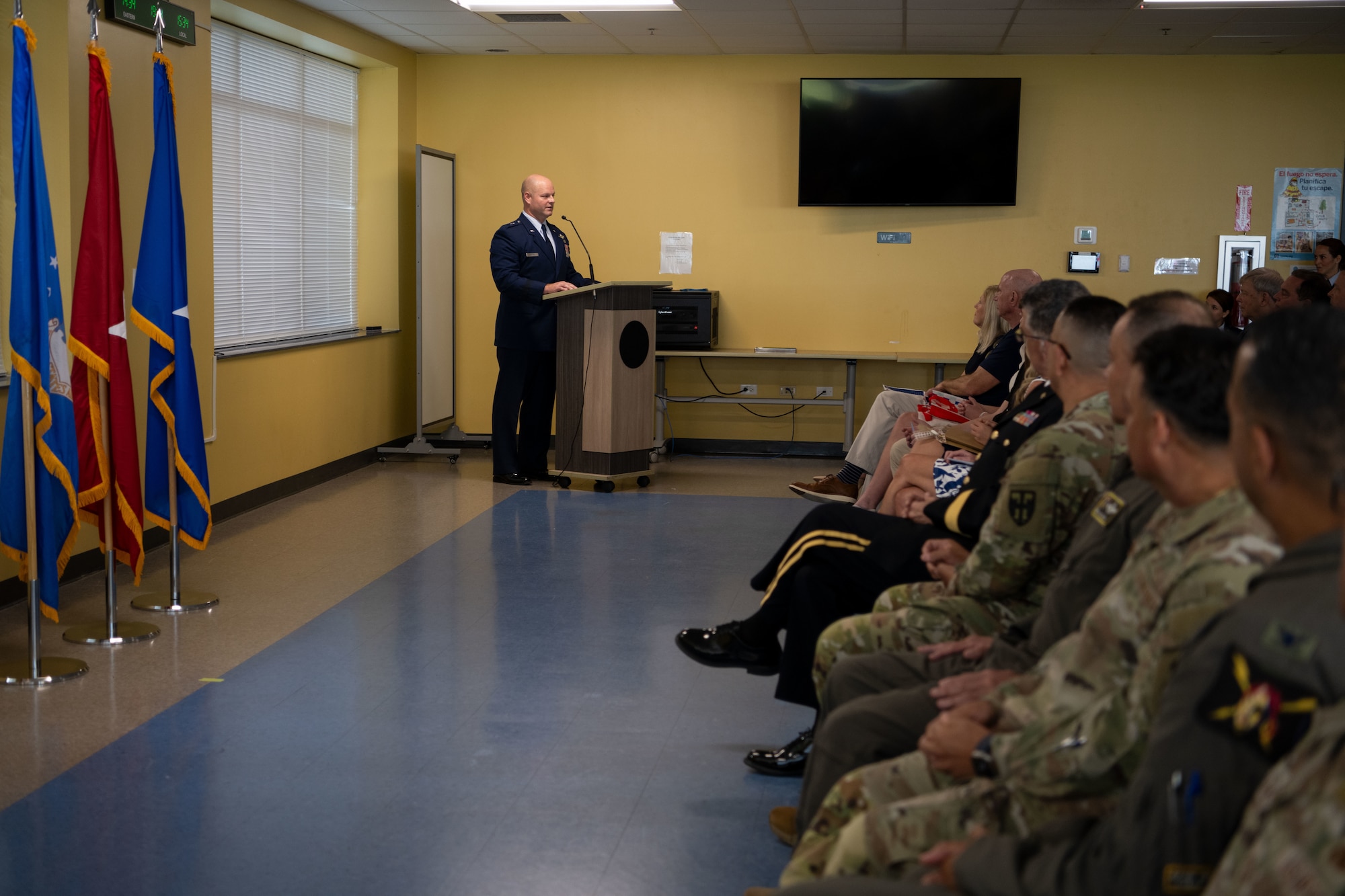 U.S. Air Force Brig. Gen. Steven L. Campbell, chief of staff, Puerto Rico Air National Guard, delivers remarks during his promotion ceremony at Muñiz Air National Guard Base, Carolina, Puerto Rico, Feb. 6, 2026. During the ceremony, Campbell was recognized for his years of leadership, dedication and service. (U.S. Air National Guard photo by Senior Airman Victoria A. Jewett)