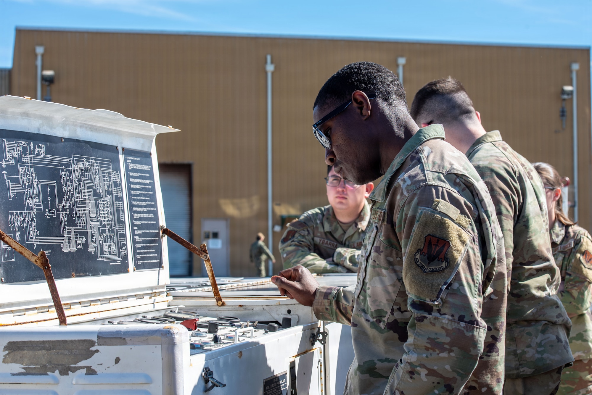 U.S. Air Force Staff Sgt. Alkiem Van Duyne, 25th Aircraft Maintenance Squadron aerospace ground equipment shift lead, familiarizes himself with U.S. Navy ground power equipment in preparation for exercise Bamboo Eagle 26-1 at Point Mugu Naval Air Station, Calif., Feb. 12, 2026.