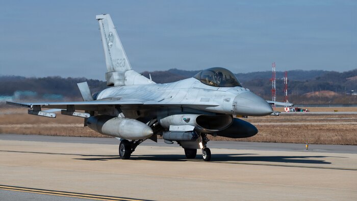 A Republic of Korea Air Force KF-16 assigned to the 111th Fighter Squadron, arrives during Buddy Squadron 26-2 at Osan Air Base, ROK, Feb. 9, 2026