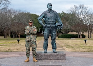 U.S. Marine Corps Maj. Cory Walker, School of Advanced Air and Space Studies student, poses for a photo at Maxwell Air Force Base, Alabama, Feb. 10, 2026.