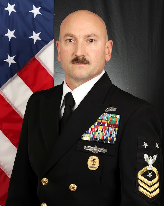 Command board photo of Command Master Chief Seth Miles, command master chief of 1st Marine Aircraft Wing.