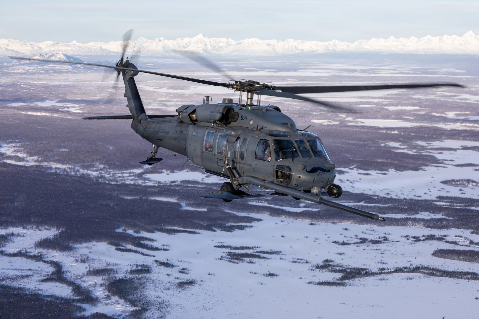 U.S. Air Force HH-60G Pave Hawk helicopter aviators assigned to the 210th Rescue Squadron, 176th Wing, Alaska Air National Guard, conduct flight operations over Southcentral Alaska, Jan. 29, 2026.
