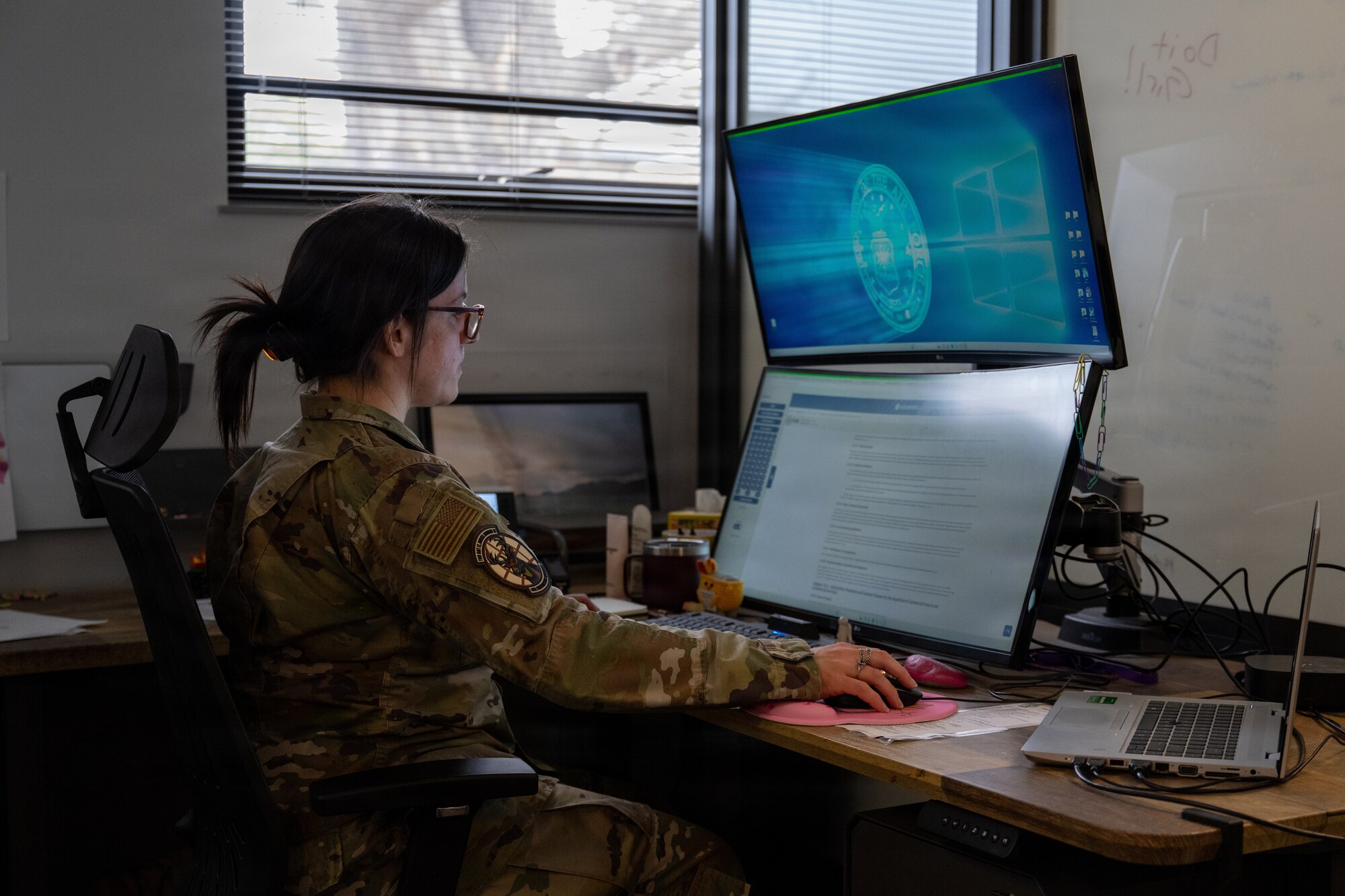U.S. Air Force Staff Sgt. Alison Gandulla, 4th Contracting Squadron contract specialist, views the Federal Acquisition Regulations site on her monitor at Seymour Johnson Air Force Base, North Carolina, Feb 12, 2026. Gandulla secures necessary contracts with off-base businesses, ensuring the wing has the necessary resources to stay mission-ready at all times. (U.S. Air Force photo by Airman 1st Class Rebecca Tierney)