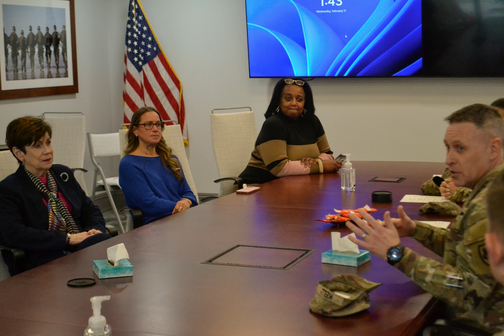 U.S. Army Brig. Gen. Sean Kelly, commanding general of the Defense Logistics Agency Troop Support, speaks with leadership at the Corporal Michael J. Crescenz Department of Veterans Affairs Medical Center in Philadelphia, Pennsylvania, Feb. 11, 2026. Kelly and his team visited the hospital to mark National Salute to Veteran Patients Week and discuss the ongoing partnership through which DLA supplies the facility with critical medical materiel.