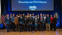 Inventors from Naval Surface Warfare Center Carderock Division gather for the FY25 Patent Awards Ceremony, where the command recognized employees whose innovations were issued U.S. patents over the past year. The event highlights Carderock’s ongoing commitment to cultivating and celebrating technical creativity across the workforce. (U.S. Navy photo by Corum Beyers.)