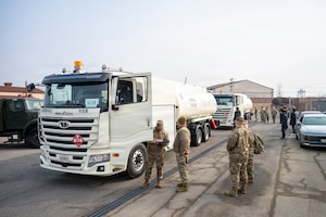 U.S. Air Force fuels distribution Airmen assigned to the 51st Logistics Readiness Squadron, inspect newly delivered Korean refueler vehicles at Osan Air Base, Republic of Korea, Feb. 13, 2026.