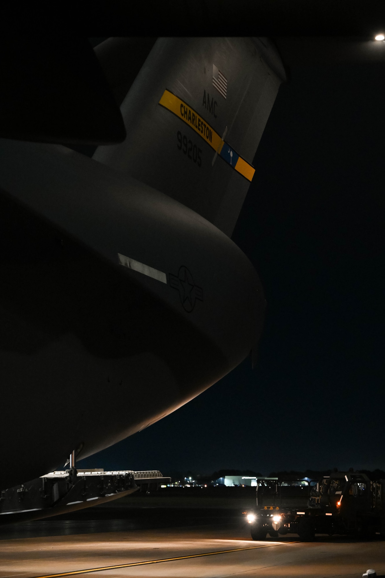 Joint Base Charleston personnel offload a C-17 Globemaster III aircraft upon returning from Operation Palmetto Reach, a part of Combat Readiness Exercise 2026, at Joint Base Charleston