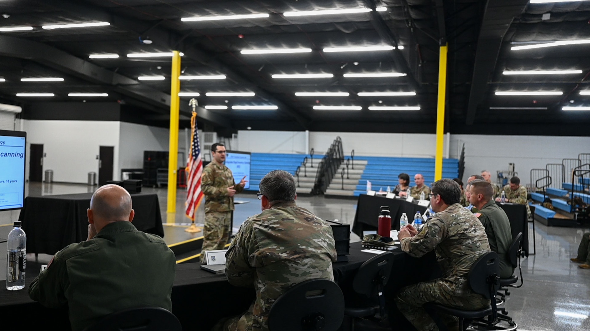 An Air Commando presents a project proposal during the third annual Thunder Dome innovation competition.