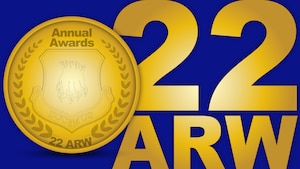 The Annual Awards graphic highlights the achievements of 22nd Air Refueling Wing members at McConnell Air Force Base, Kansas. The graphic depicts a medal representing an award-winning team or individual. (U.S. Air Force graphic by Airman 1st Class Patrick O’Neill)