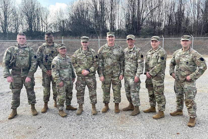 Soldiers from the 28th Infantry Division who competed in the U.S. Army’s inaugural Best Drone Warfighter Competition pose with Maj. Gen. Michael Wegscheider, Deputy Adjutant General - Army, Pennsylvania National Guard, and Command Sgt. Maj. Oscar Laughman, Command Sergeant Major - Army, Pennsylvania National Guard,  Feb. 19, 2026, in Huntsville, Alabama. (Courtesy photo)