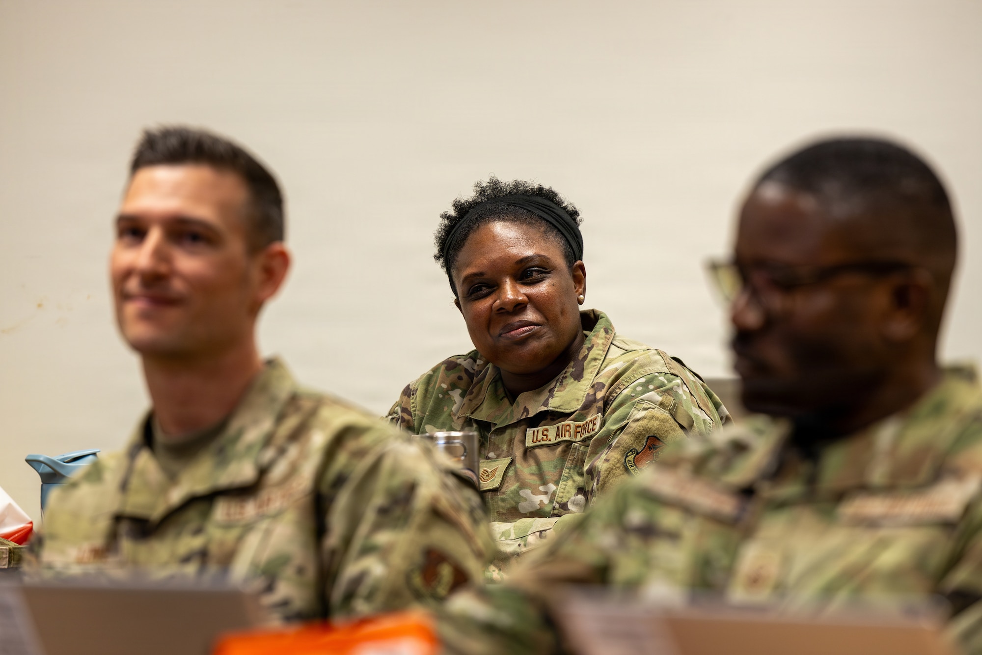 U.S. Air Force Tech. Sgt. Tania V. Shaw, North Carolina National Guard, medical accessions noncommissioned officer-air, listens about the descriptors at the North Carolina National Guard Joint Force Headquarters (JFHQ-NC), Raleigh, N.C., Feb. 10, 2026.