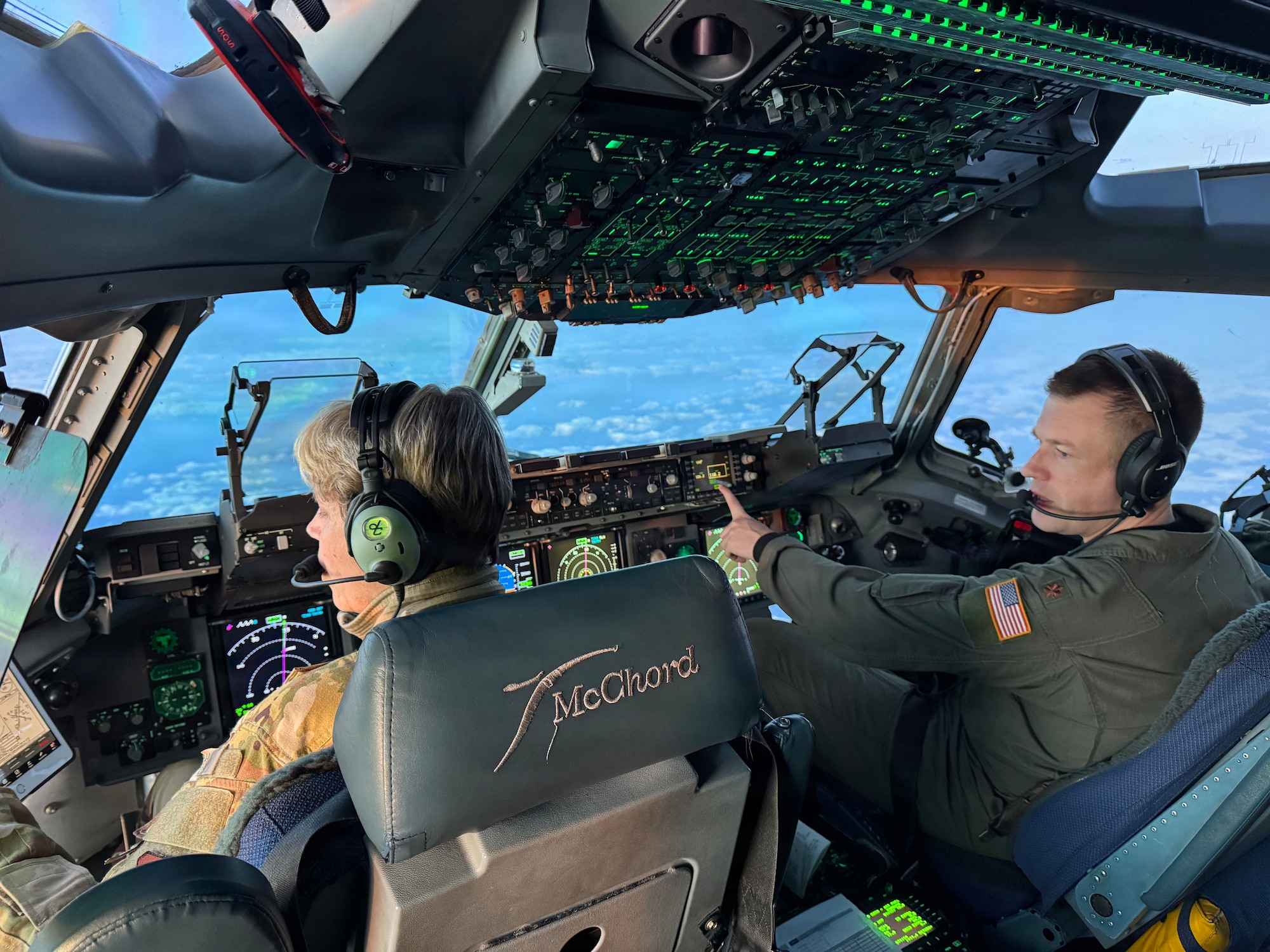 U.S. Air Force Lt. Gen. Rebecca Sonkiss, Air Mobility Command interim commander, flies a C-17 Globemaster III to Antarctica during Operation Deep Freeze, Feb. 8, 2026. Sonkiss joined the mission as part of the air crew and contributed to the Department of War’s logistical support to the National Science Foundation’s Antarctic program. (U.S. Air Force photo by Maj. Matthew Baldwin)