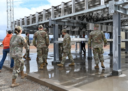 U.S. Space Forces Southern Guardians visit a commercial radar facility in Pearce, Arizona, Feb. 17, 2026. The engagement provided an opportunity to observe radar systems and assess how commercial data sources may contribute to space operations and missions. (U.S. Air Force photo by Staff Sgt. Abbey Rieves)