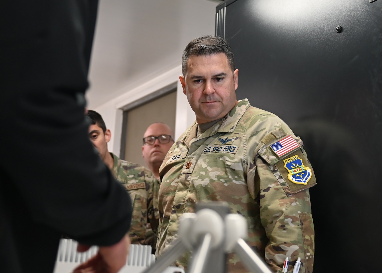 U.S. Space Force Maj. Ryan Vath, Space Forces Southern Studies, Analyses, & Assessments director, observes a commercial radar technology demonstration during a site visit in Pearce, Arizona, Feb. 17, 2026. Vath met with industry leaders to discuss shared interests in space domain awareness and data integration. (U.S. Air Force photo by Staff Sgt. Abbey Rieves)