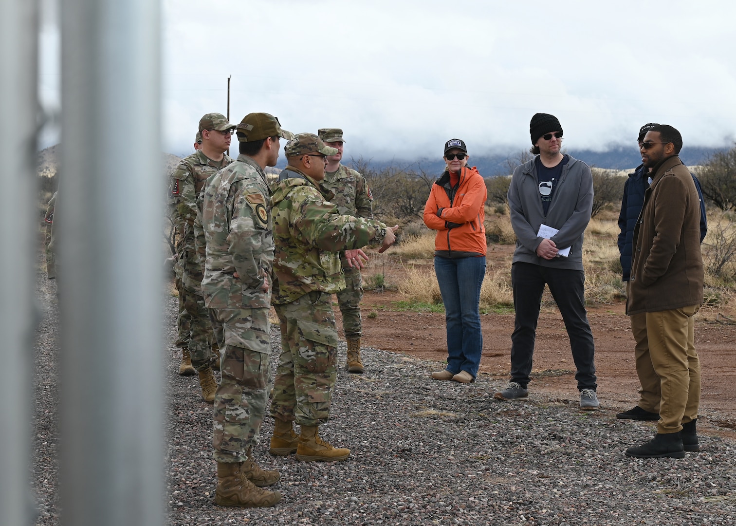 U.S. Space Forces Southern Guardians meet with commercial space industry representatives in Pearce, Arizona, Feb. 17, 2026. The visit marked the first time a Space Force Component conducted an official engagement at the radar site to discuss how commercially available data may support space domain awareness efforts. (U.S. Air Force photo by Staff Sgt. Abbey Rieves)