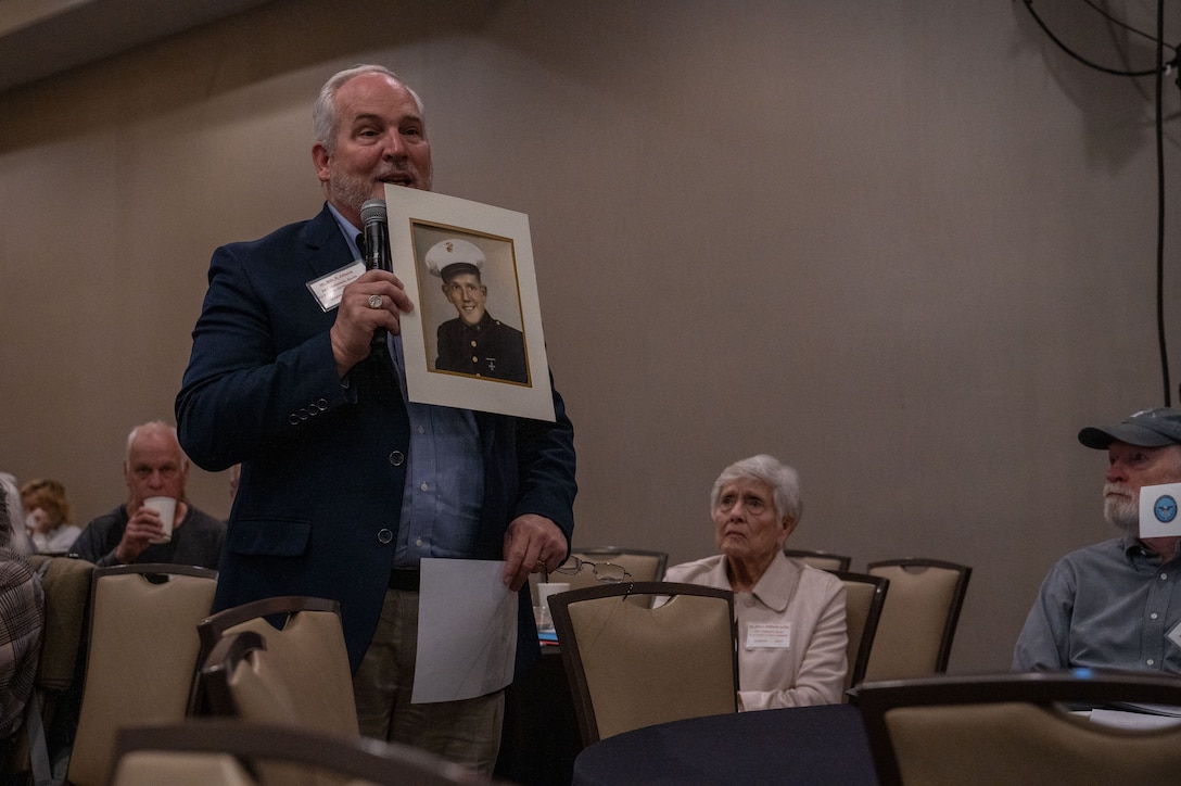 Billy Johnson, a Charleston Family Member Update attendee shared a photo of his grandfather U.S Marine Corps Pfc. Bertis Hallmark during a remembrance ceremony on Feb. 21, 2026.