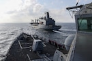 Arleigh Burke-class guided-missile destroyer USS Frank E. Petersen Jr. (DDG 121) sails alongside fleet replenishment oiler USNS Henry J. Kaiser (T-AO-187), during a replenishment-at-sea in the Arabian Sea, Feb. 18, 2026. Frank E. Peterson Jr. is deployed to the U.S. 5th Fleet area of operations to support maritime security and stability in the Middle East. (U.S. Navy photo by Mass Communication Specialist 2nd Class Christian Kibler)