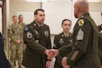U.S. Army Command Sgt. Maj. Evan Melendez, 55th Maneuver Enhancement Brigade CSM, congratulates Soldiers on a job well done following a brigade-level Best Warrior Competition appearance board in Scranton, Pa. Feb. 21, 2026. (U.S. Army National Guard photo by Sgt. 1st Class Shane Smith)