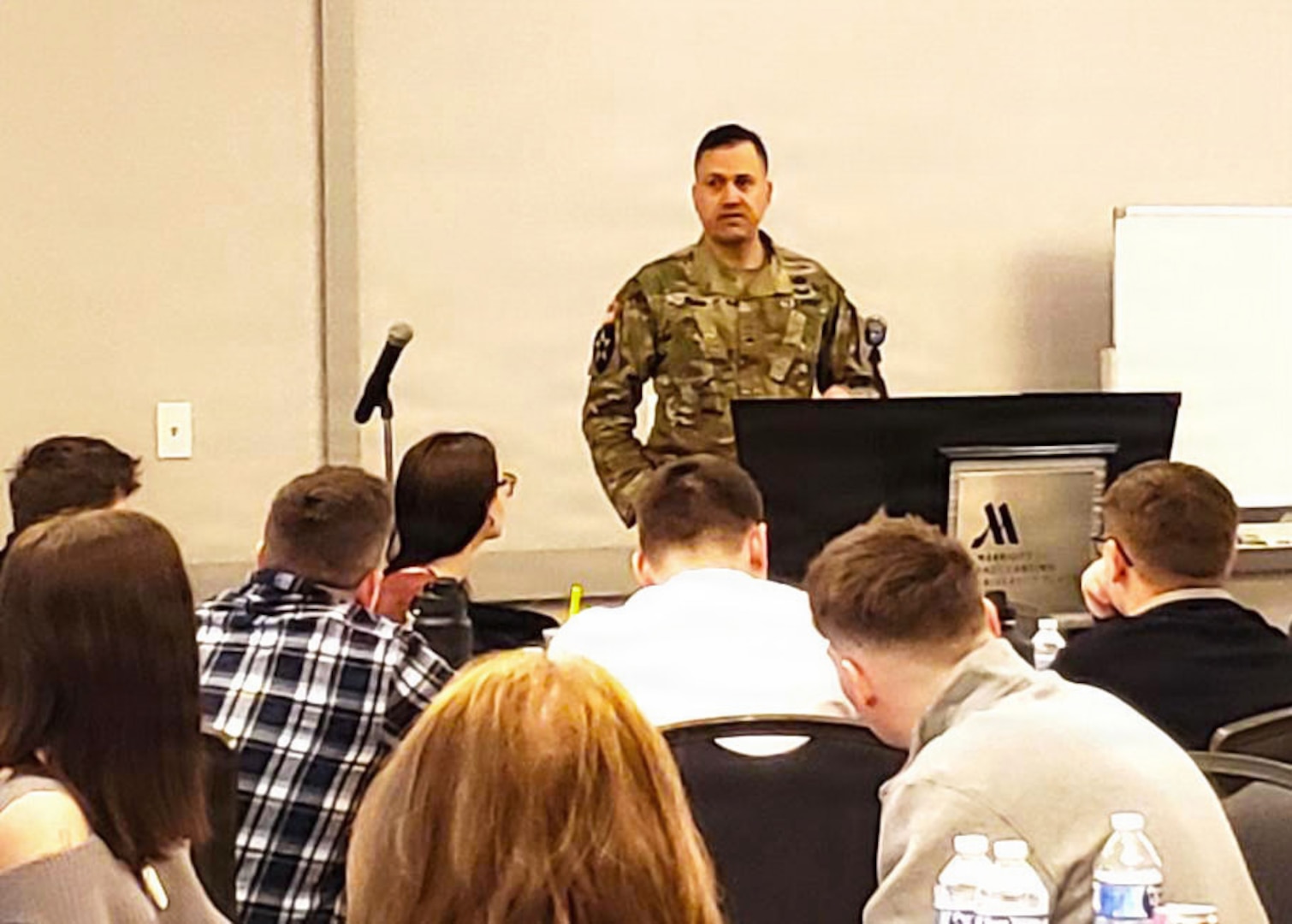 U.S. Army Brig. Gen Ravindra V. Wagh, the assistant adjutant general of the Michigan Army National Guard, addresses the Soldiers of the 1463rd Transportation Company, 272nd Regional Support Group, during their Yellow Ribbon reintegration event heldFeb. 21 in Lansing, Michigan.