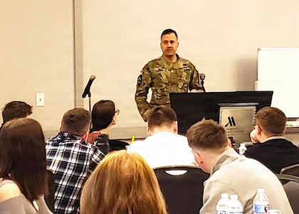 U.S. Army Brig. Gen Ravindra V. Wagh, the assistant adjutant general of the Michigan Army National Guard, addresses the Soldiers of the 1463rd Transportation Company, 272nd Regional Support Group, during their Yellow Ribbon reintegration event heldFeb. 21 in Lansing, Michigan.