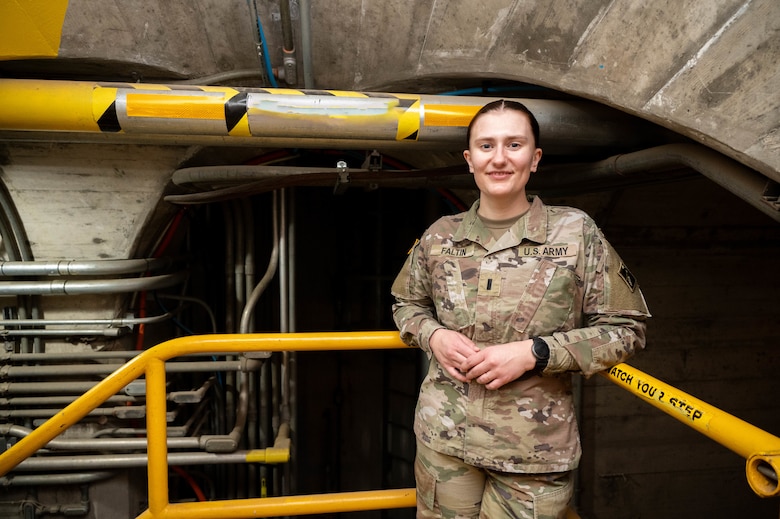 U.S. Army 1st Lieutenant, Gabby Faltin, poses for a portrait within the interior constructs of Folsom Dam in Folsom, California on Jan. 29, 2026. Faltin serves as an Army engineer officer assigned to the U.S. Army Corps of Engineers Sacramento District, where she applies her civil engineering background to manage projects supporting civil works initiatives. (U.S. Army photo by Bertha Smith, U.S. Army Corps of Engineers Sacramento District Public Affairs)