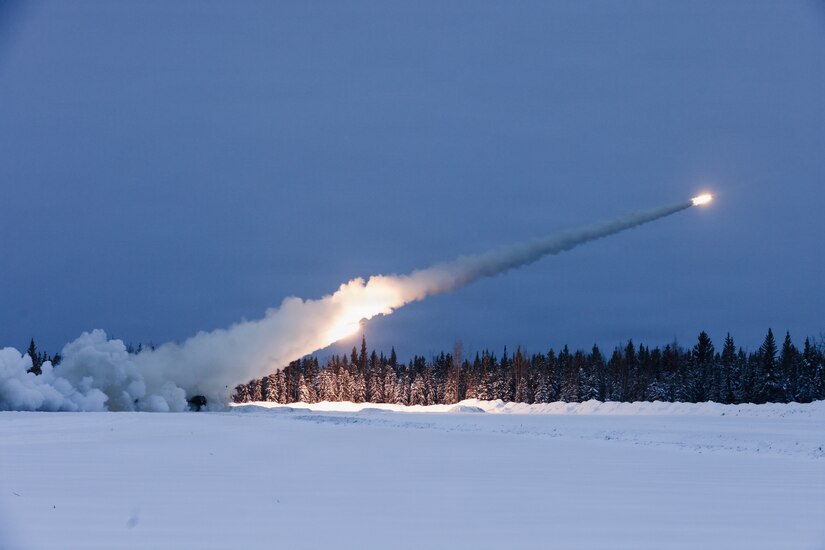U.S. Soldiers assigned to 17th Field Artillery Brigade execute a High Mobility Artillery Rocket System (HIMARS) live fire during Joint Pacific Multinational Readiness Center 26-02 in Tanana Flats Training Area, Alaska, Feb 18. 2026.