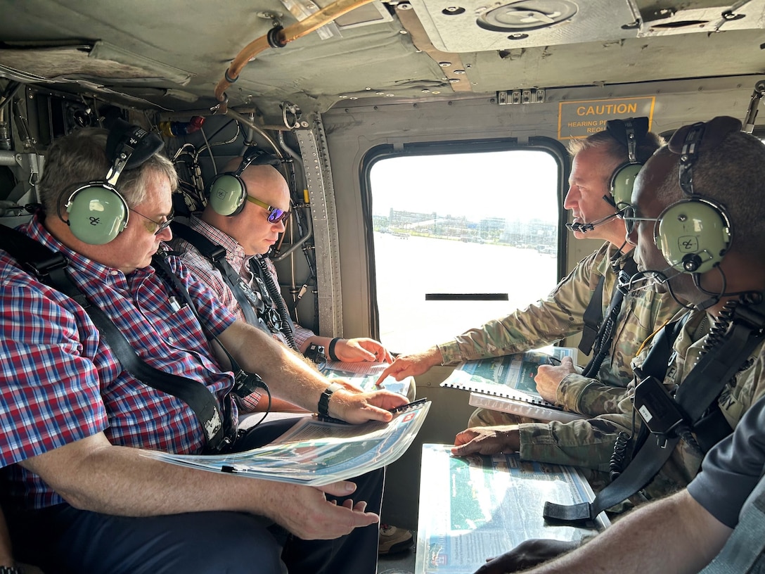 Pictured: Assistant Secretary of the Army for Civil Works Adam R. Telle on an aerial site tour (back left)