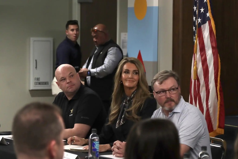 Assistant Secretary of the Army (Civil Works) Adam Telle, left, and Small Business Administration Administrator Kelly Loeffler, second from left, listen to leaders and residents' concerns about rebuilding their community during a Feb. 4, 2026, EPA/SBA meeting in the Pacific Palisades, California. The Pacific Palisades and Altadena communities were devastated during the Los Angeles County wildfires that began Jan. 7, 2025.