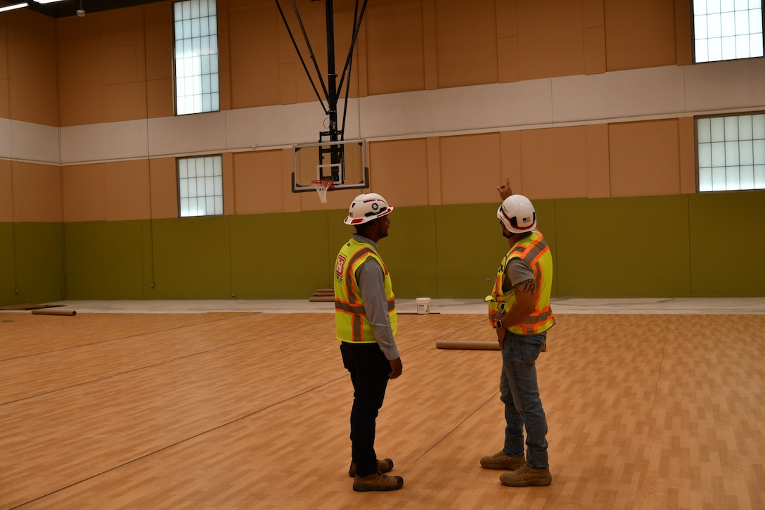 Workers with RBC Construction Corporation of Cataño, Puerto Rico, continue their work on the renovation construction project of the installation Fitness Center into March 2025 at Fort Buchanan.