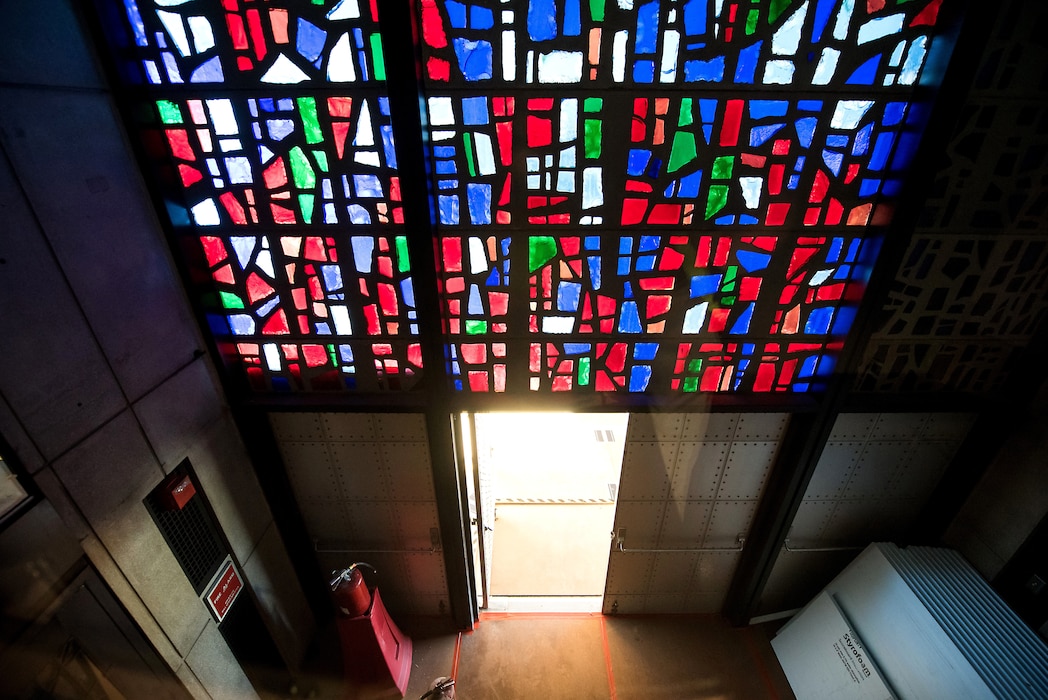 U.S. AIR FORCE ACADEMY, Colo. – The front entrance of the Catholic Chapel in the lower levels of the Cadet Chapel on June 10, 2020 at the U.S. Air Force Academy in Colorado Springs, CO. The chapel was closed in early September 2019 to allow for necessary repairs and is estimated to be completed in 2023. (U.S. Air Force photo/Trevor Cokley)