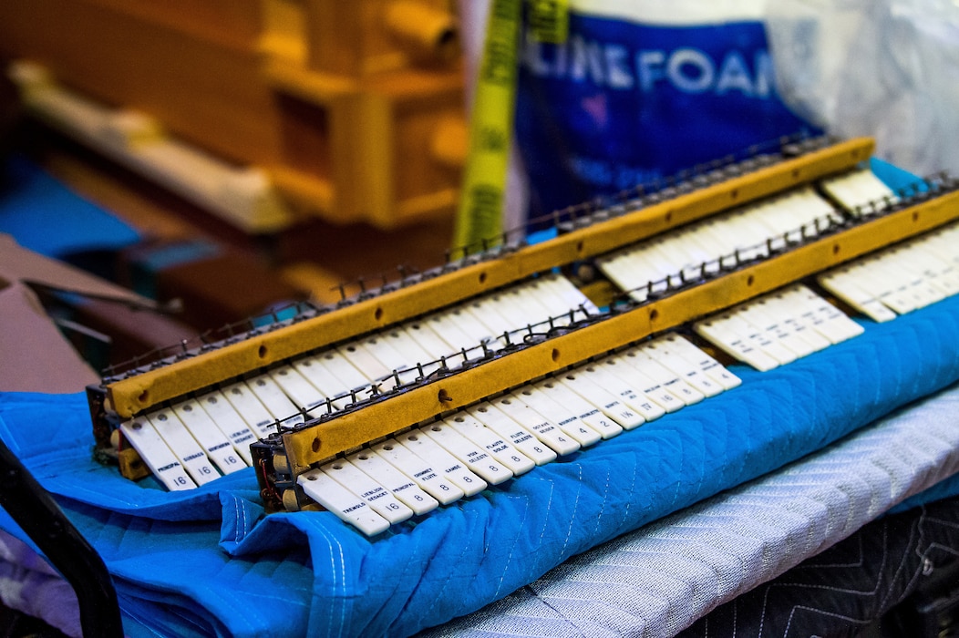 U.S. AIR FORCE ACADEMY, Colo. – Disassembled components from sit ready for storage while crews work on removing the organ in the Cadet Chapel on May 11, 2020 at the U.S. Air Force Academy in Colorado Springs, CO. The chapel closed in early September 2019 to allow for necessary repairs and is estimated to be completed in 2023. (U.S. Air Force photo/Trevor Cokley)