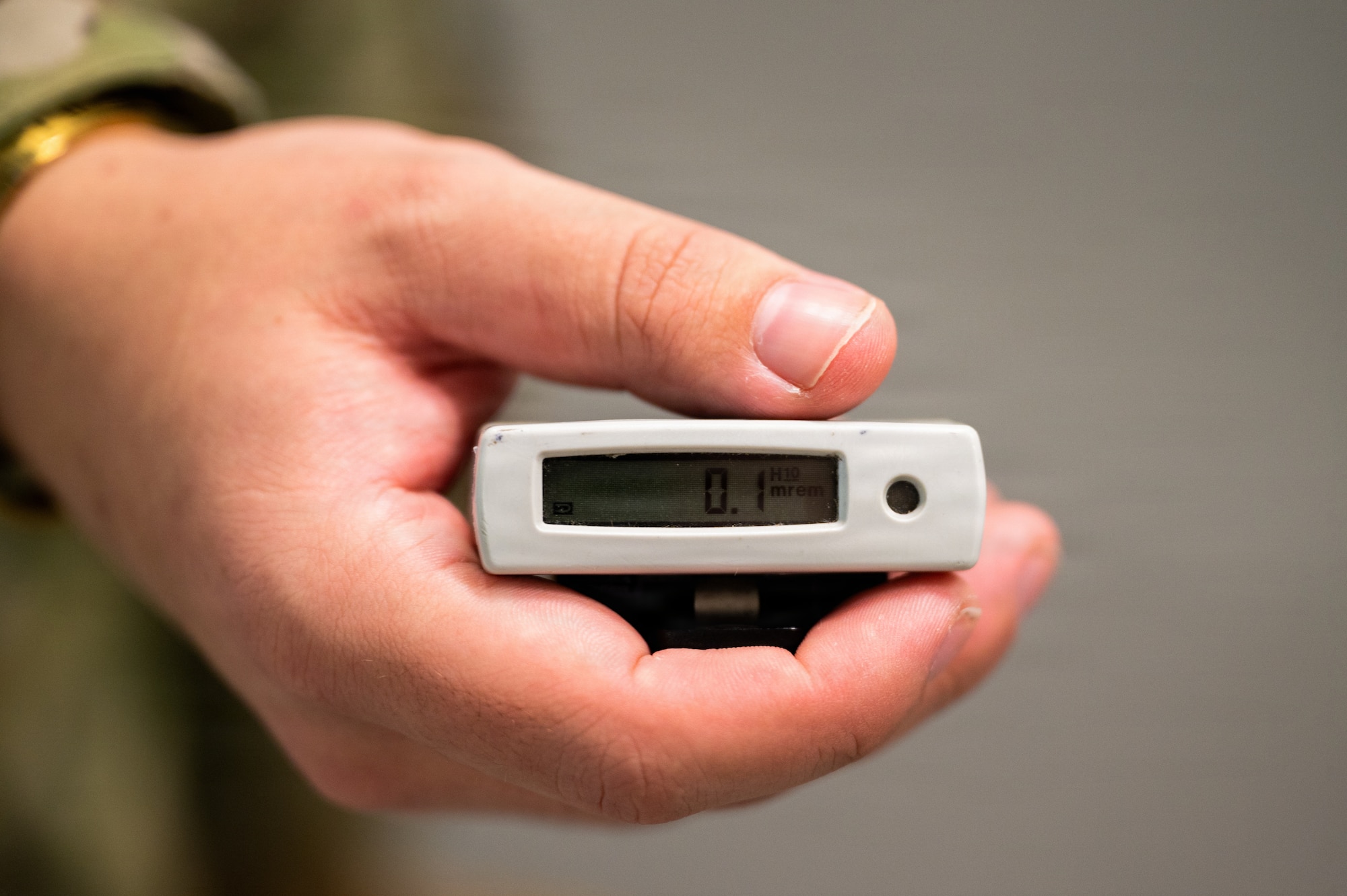 Airman Ayden Helregel, 86th Operational Medical Readiness Squadron bioenvironmental flight technician, demonstrates the use of a contaminant detection device during exercise Radiant Falcon at Ramstein Air Base, Germany, Feb. 12, 2026.