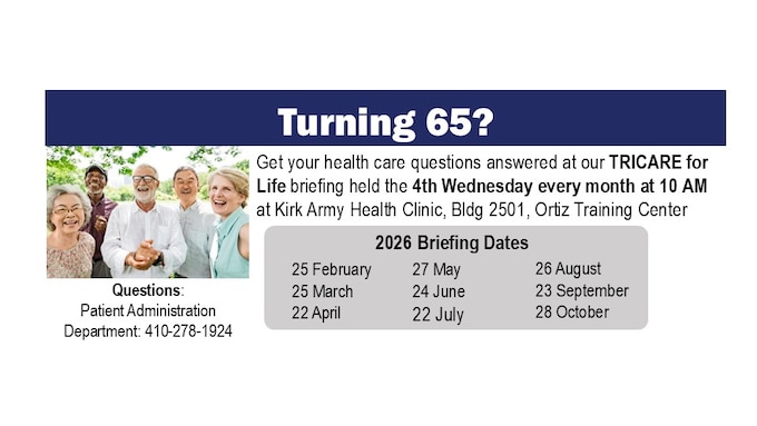Get your health questions answered at our TRICARE for Life briefing held the 4th Wednesday every month at 10 a.m.