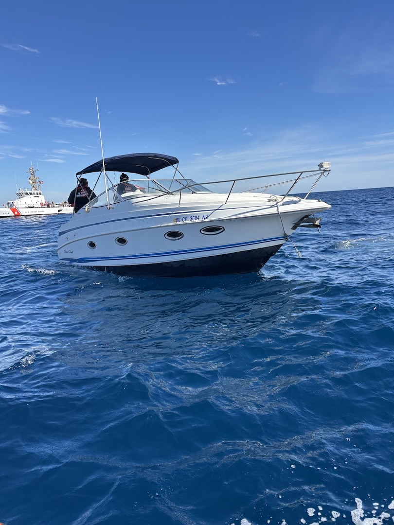The U.S. Coast Guard and Department of Homeland Security partner agencies secure a suspected maritime smuggling vessel during coordinated operations south of San Clemente Island, California, Feb. 21, 2026. In total, crews interdicted five vessels and apprehended 62 aliens in under 90 minutes. (U.S. Coast Guard courtesy photo)