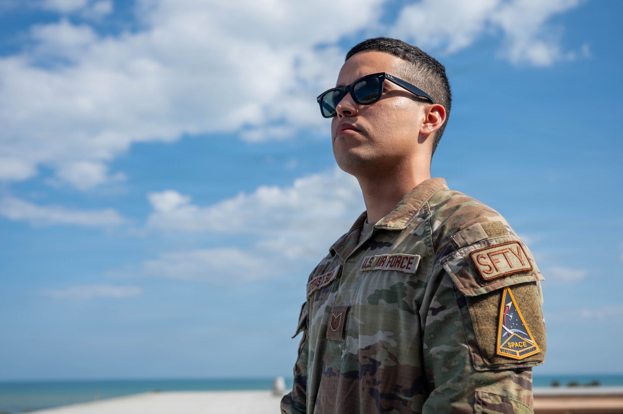 U.S. Air Force Tech. Sgt. Anthony Utreras De Souza, Space Launch Delta 45 noncommissioned officer in charge of occupational safety, poses for a portrait at Patrick Space Force Base, Florida, Feb. 19, 2026. Utreras De Souza oversees occupational safety programs and facility inspections across the installation, working to prevent mishaps and ensure Airmen, Guardians and civilians return home safely each day. (U.S. Space Force photo by Staff Sgt. Samuel Becker)