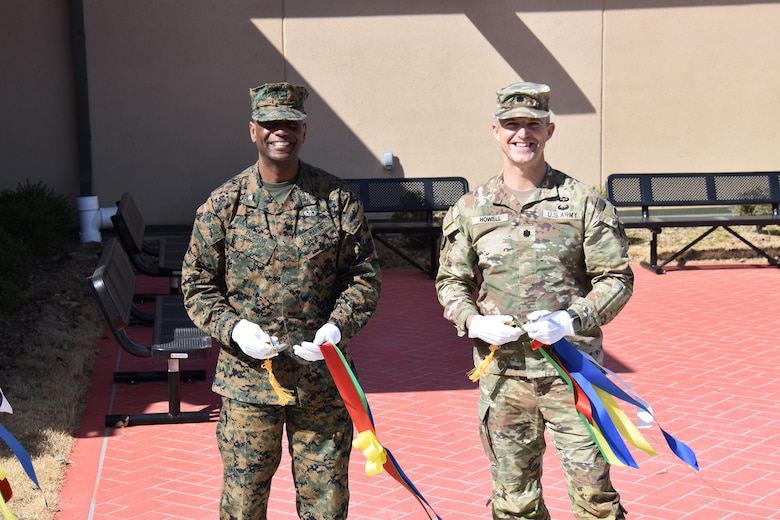 Col. William Doctor, Camp Mujuk commander; Lt. Col. Robert Howell, U.S. Army Corps of Engineers – Far East District deputy commander; the Republic of Korea Ministry of National Defense – Defense Installations Agency (MND-DIA), and members of the project team gathered to cut the ribbon on an Expeditionary Dining Facility, Camp Mujuk, South Korea, on Feb. 23, 2026.