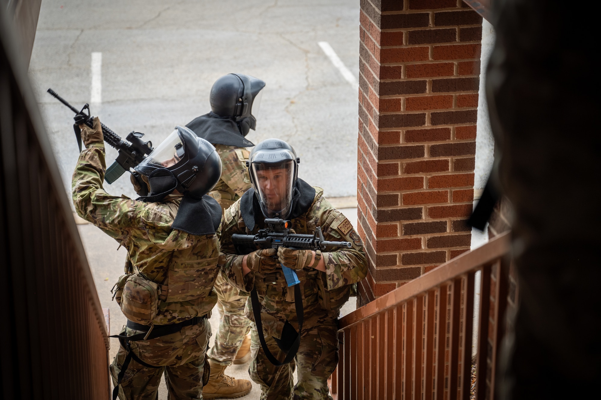U.S. Airmen assigned to the 21st Combat Air Base Squadron conduct Close Quarters Battle training during exercise Bamboo Eagle 26-1 at Dyess Air Force Base, Texas, Feb. 14, 2026. CQB training was one of several skillsets practiced and tested during BE-26-1, validating the 21st CABS’s ability to conduct Agile Combat Employment operations. (U.S. Air Force photo by Airman 1st Class Adrien Tran)